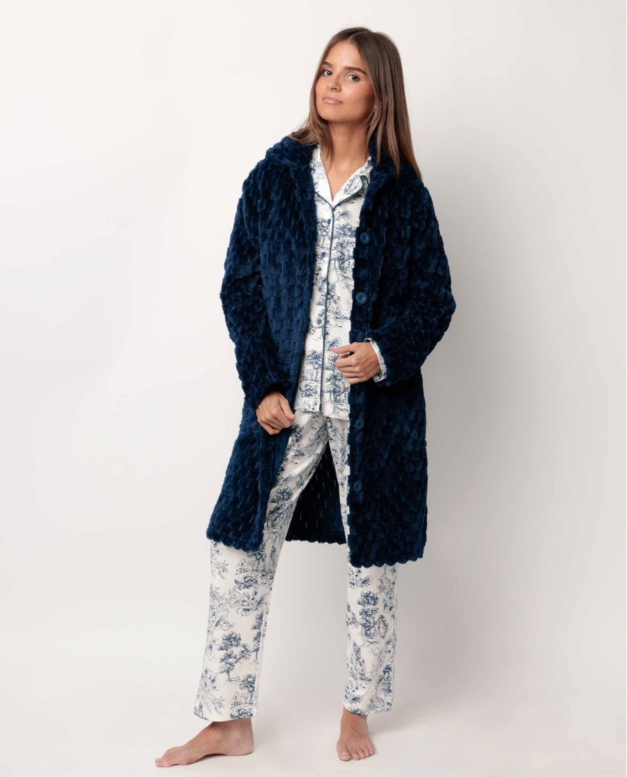ADMAS CLASSIC Bata Manga Larga Calentita Soft Sleep para Mujer AZUL