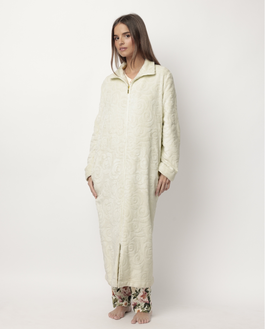 ADMAS GARDEN Bata Manga Larga Calentita Rosas Jacquard para Mujer PIEDRA