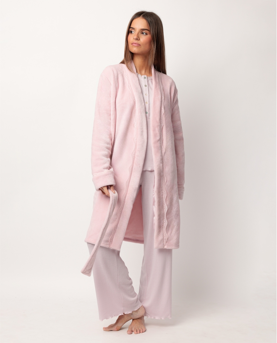 ADMAS CLASSIC Bata Manga Larga Calentita Romantic para Mujer ROSA