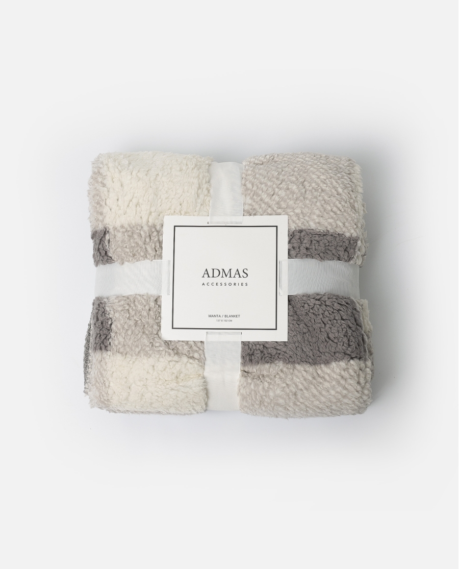 ADMAS Manta Doble Cara Sherpa Cuadros GRIS