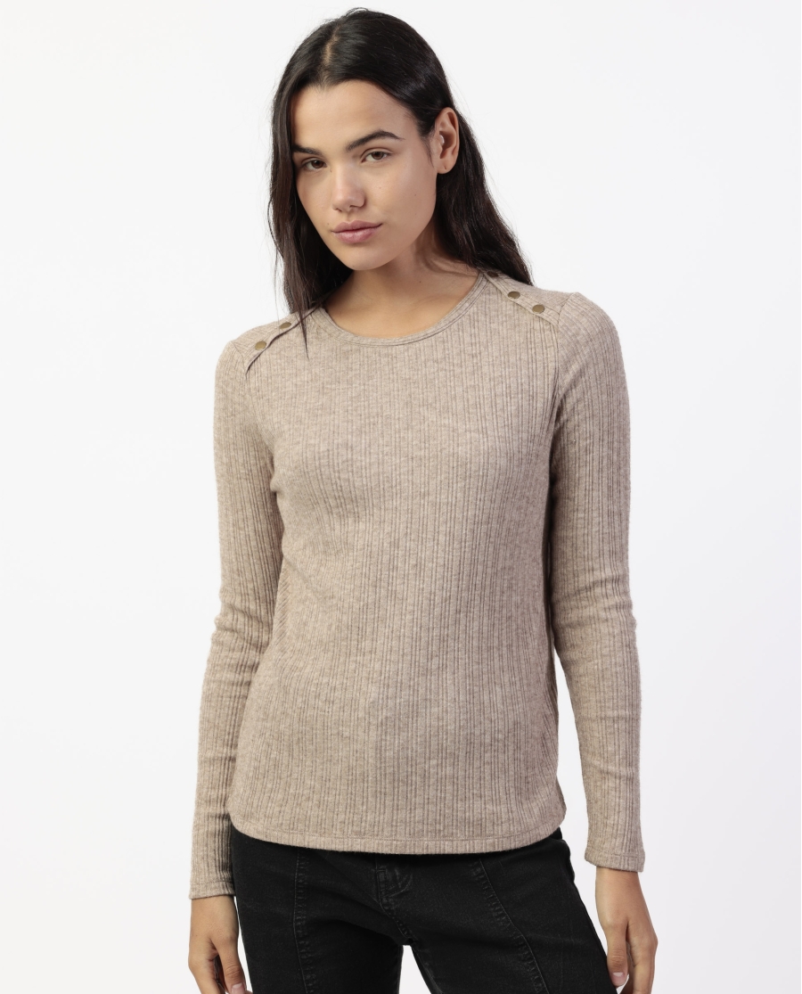 ADMAS Camiseta Manga Larga Botones Melange para Mujer BEIGE JASPE