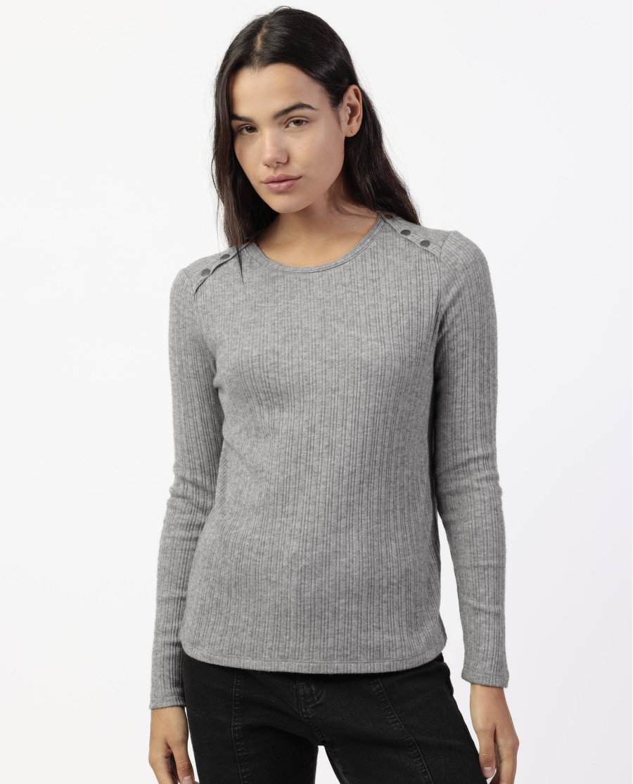 ADMAS Camiseta Manga Larga Botones Melange para Mujer GRIS JASPE