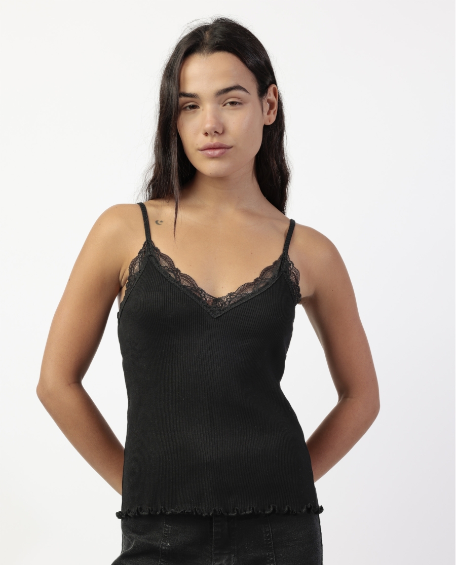 ADMAS Camiseta Tirantes Romantic Rib para Mujer NEGRO