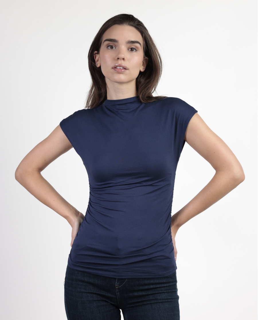 ADMAS Camiseta Manga Sisa Frunces para Mujer MARINO