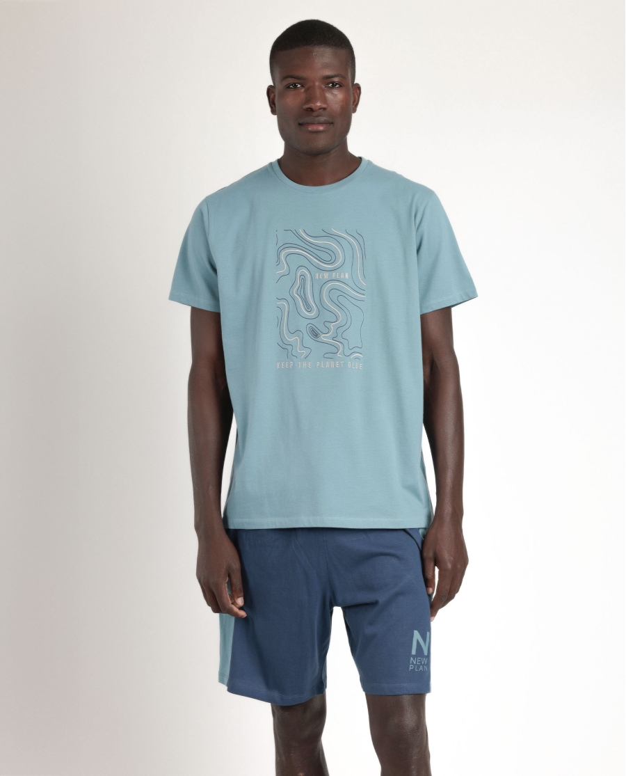 NEW PLAN Pijama Manga Corta Planet Blue para Hombre AZUL
