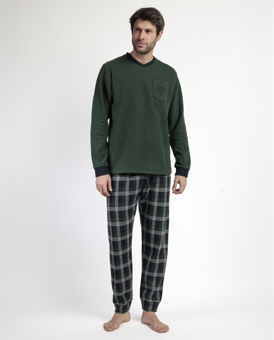 ADMAS MAGNIFIC Pijama Manga Larga Pico Smeraldo para Hombre VERDE
