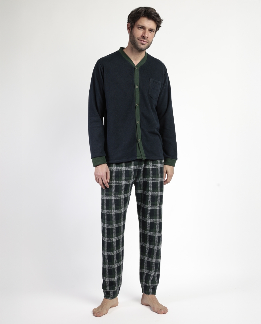 ADMAS MAGNIFIC Pijama Manga Larga Abierto Smeraldo para Hombre MARINO