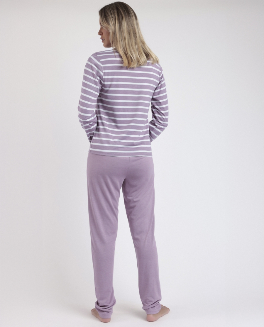 ADMAS HOME Pijama Manga Larga Stripes Home para Mujer BERENJENA