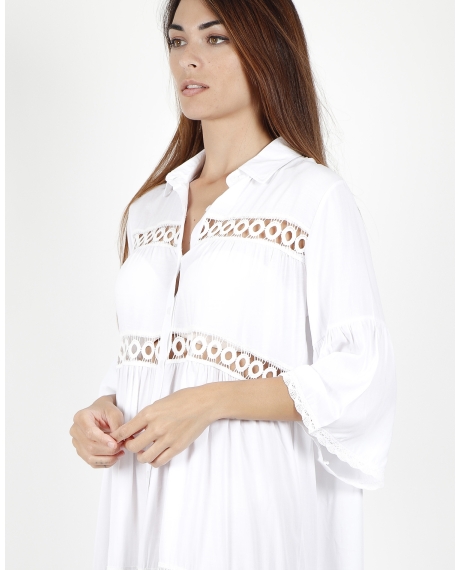 ADMAS Vestido Manga Acampanada Chemise para Mujer BLANCO 2
