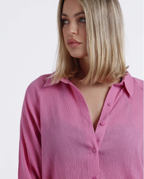 ADMAS Vestido Camisero Manga Larga Playa para Mujer FUCSIA 2
