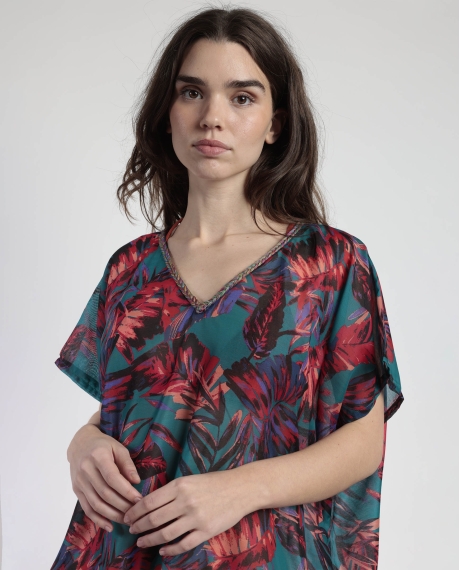 ADMAS Vestido Kaftan Manga Corta Tropical Ocean para Mujer OCEANO 2
