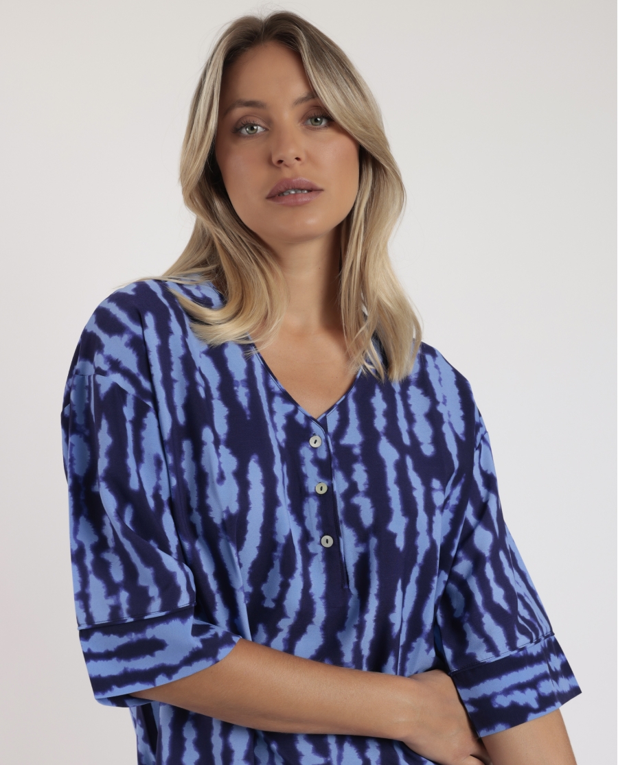 ADMAS Vestido Kimono Manga Francesa Tie & Dye para Mujer AZUL ADMAS Vestido Kimono Manga Francesa Tie & Dye para Mujer AZUL