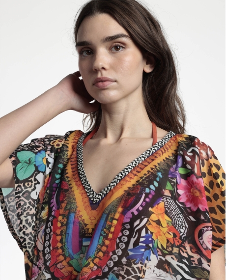 ADMAS Vestido Kaftan Manga Corta Tropical para Mujer MULTICOLOR 2