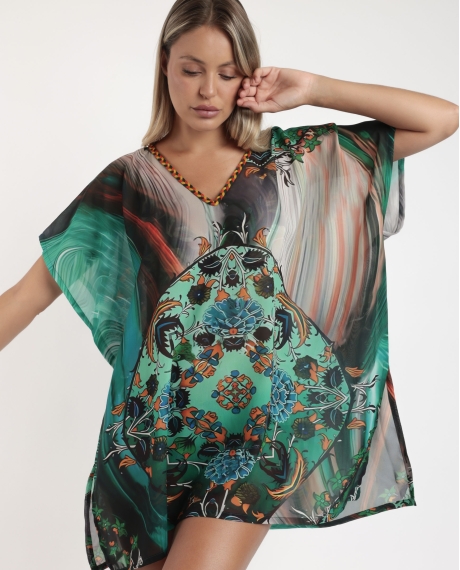 ADMAS Vestido Kaftan Manga Corta Turkish para Mujer TURQUESA 2