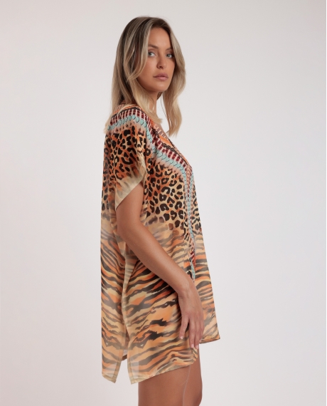 ADMAS Vestido Kaftan Manga Corta Safari para Mujer PIEL