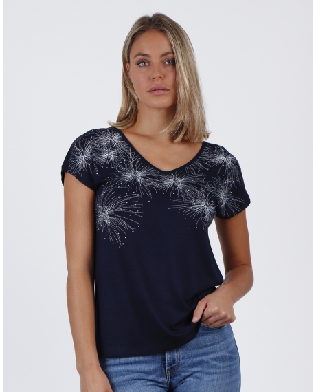 ADMAS Camiseta Manga Corta Planetario para Mujer MARINO