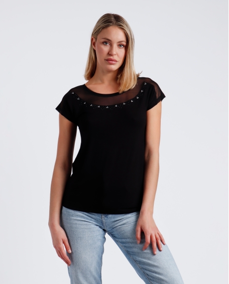 ADMAS Camiseta Manga Corta Brillo para Mujer NEGRO
