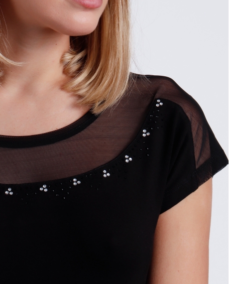 ADMAS Camiseta Manga Corta Brillo para Mujer NEGRO 2