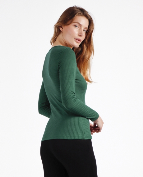 ADMAS Camiseta Manga Larga Calentita Rib Apertura para Mujer VERDE 2
