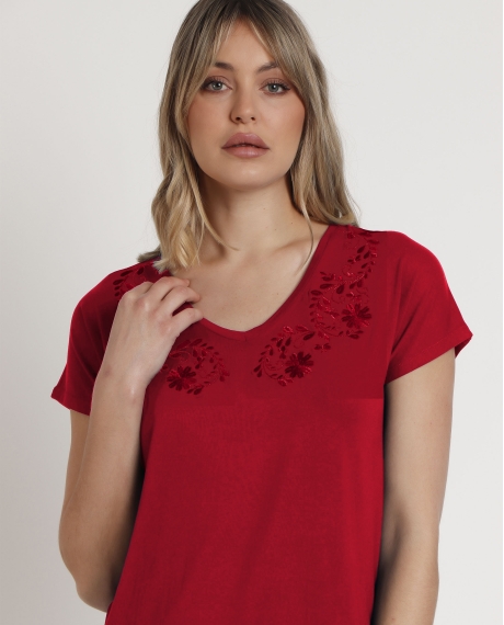 ADMAS Camiseta de Manga Corta Bordado para Mujer ROJO 2