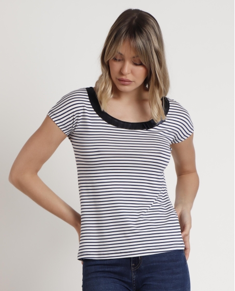 ADMAS Camiseta Manga Corta Rayas 2 para Mujer MARINO