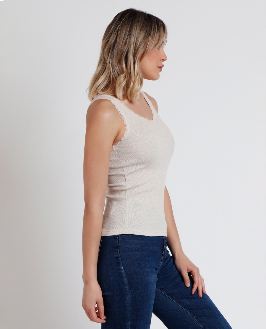 ADMAS Camiseta Sin Mangas Romantic Rib para Mujer BEIGE ADMAS Camiseta Sin Mangas Romantic Rib para Mujer BEIGE