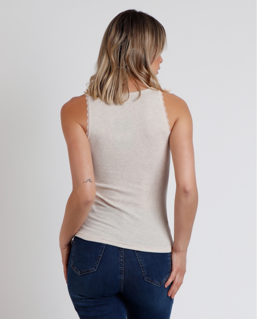 ADMAS Camiseta Sin Mangas Romantic Rib para Mujer BEIGE ADMAS Camiseta Sin Mangas Romantic Rib para Mujer BEIGE