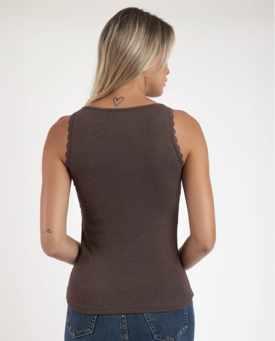 ADMAS Camiseta Sin Mangas Romantic Rib para Mujer CHOCOLATE ADMAS Camiseta Sin Mangas Romantic Rib para Mujer CHOCOLATE