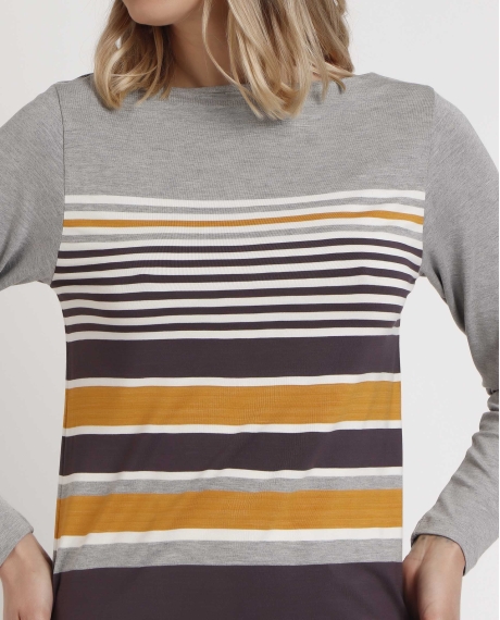 ADMAS Camiseta Manga Larga Camel Stripes para Mujer GRIS JASPE 2