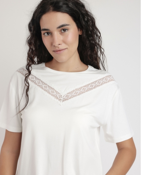 ADMAS Camiseta Manga Corta Chest Lace para Mujer CRUDO 2