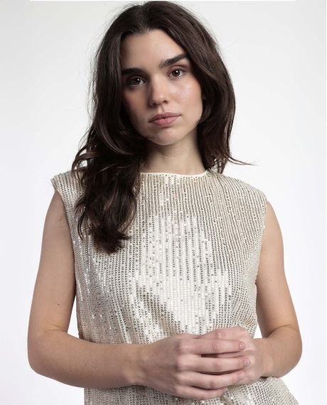 ADMAS Camiseta Hombreras Lentejuelas para Mujer CAVA 2