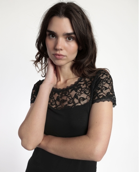 ADMAS Camiseta Manga Corta Lace Piece para Mujer NEGRO 2