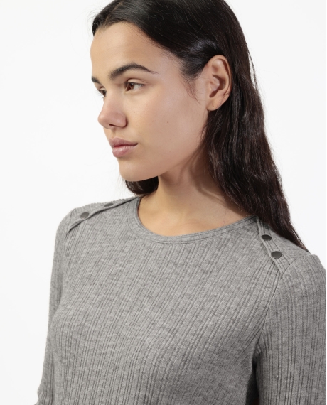 ADMAS Camiseta Manga Larga Botones Melange para Mujer GRIS JASPE 2