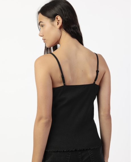 ADMAS Camiseta Tirantes Romantic Rib para Mujer NEGRO 2