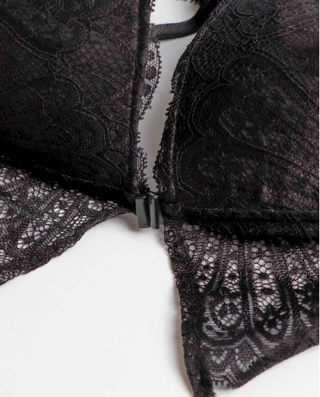 ADMAS Conjunto Top Triangulo y Braguita Puntilla para Mujer NEGRO 2