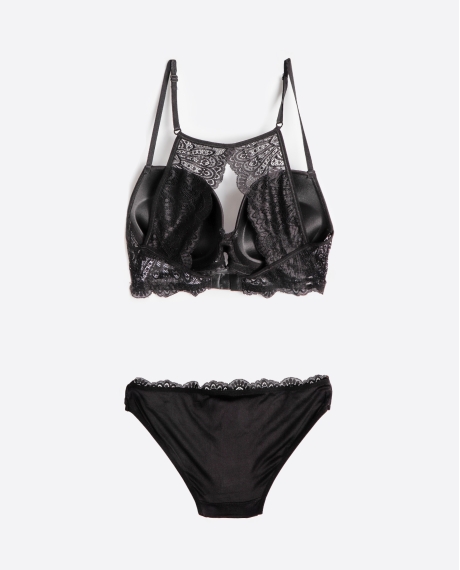 ADMAS Conjunto Sujetador Push Up y Braguita Ondas para Mujer NEGRO 2
