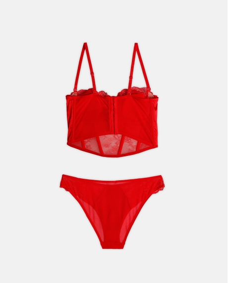 ADMAS Conjunto Top Corsé y Braguita para Mujer ROJO 2