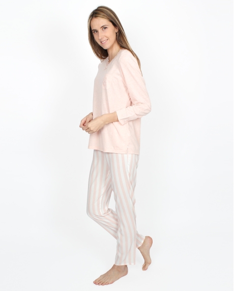 ADMAS CLASSIC Pijama Manga Larga Classic Stripes para Mujer ROSA 2