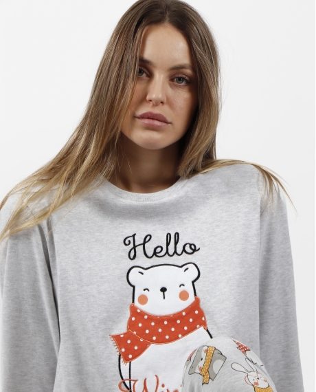ADMAS Pijama Manga Larga Hello Winter para Mujer GRIS JASPE 2