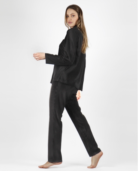ADMAS CLASSIC Pijama Manga Larga Abierto Classic Elegant Stripes para Mujer NEGRO 2