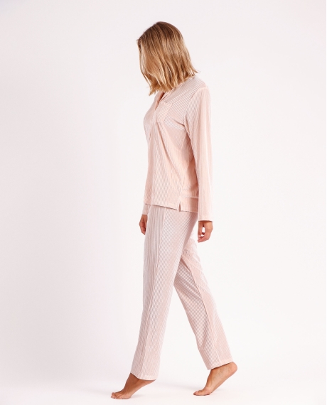 ADMAS CLASSIC Pijama Manga Larga Abierto Classic Elegant Stripes para Mujer ROSA 2