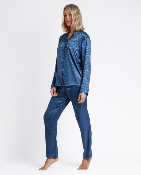 ADMAS CLASSIC Pijama Abierto Manga Larga Satin Leopard para Mujer OCEANO 2