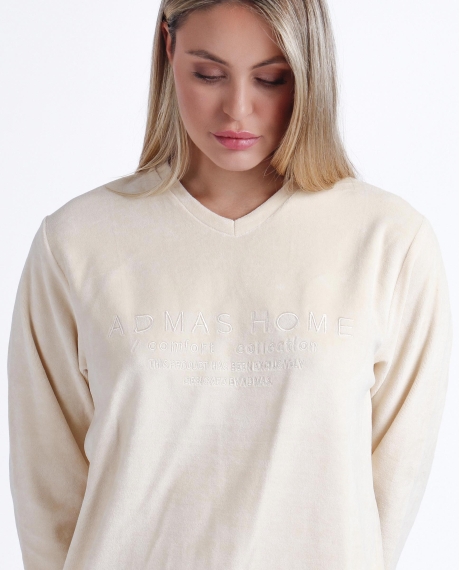 ADMAS Pijama Manga Larga Doble Velvet Soft Pico para Mujer BEIGE 2