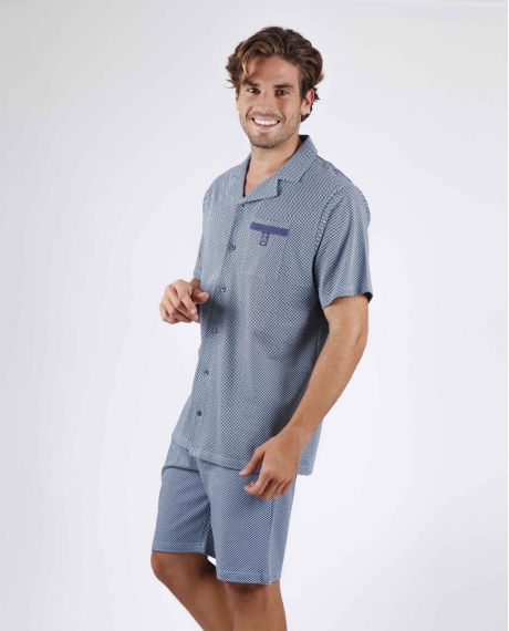 ADMAS CLASSIC Pijama Abierto Manga Corta Mercury para Hombre AZUL 2