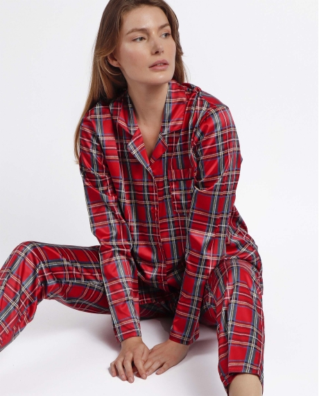 ADMAS CLASSIC Pijama Abierto Manga Larga Scottish Fashion para Mujer ROJO 2