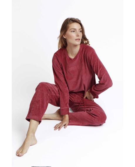 ADMAS Pijama Manga Larga Corduroy para Mujer FRAMBUESA 2
