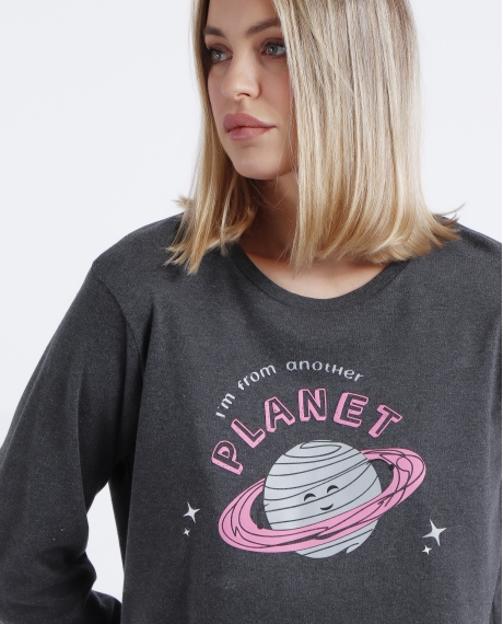 DIVER Pijama Manga Larga Planet para Mujer GRIS JASPE 2
