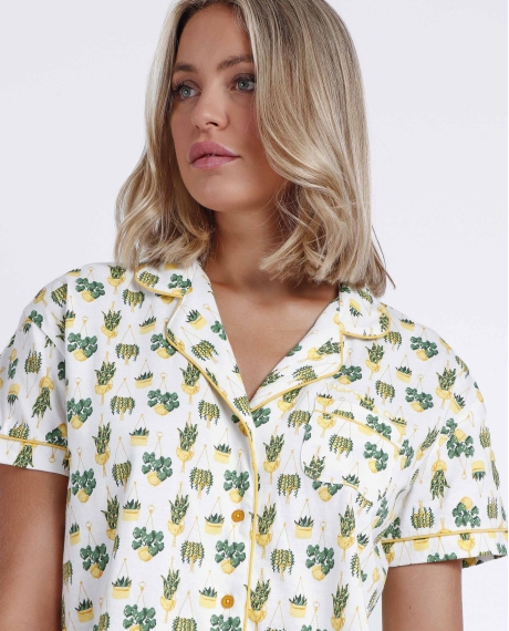 ADMAS Pijama Abierto Manga Corta Hanging Out para Mujer AMARILLO 2