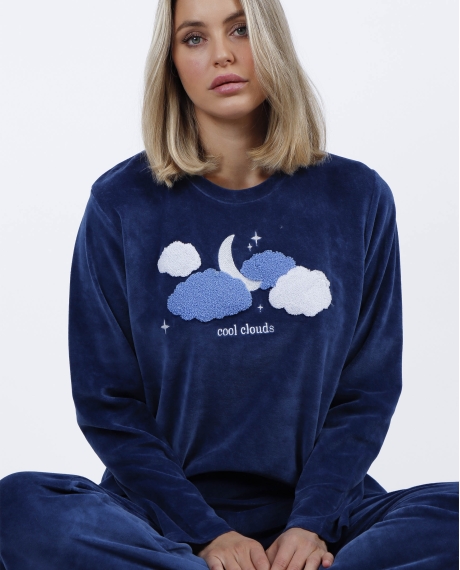 ADMAS Pijama Terciopelo Manga Larga Cloudy Nights para Mujer AZUL 2