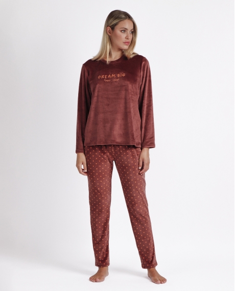 ADMAS Pijama Terciopelo Manga Larga Dream Big para Mujer CHOCOLATE